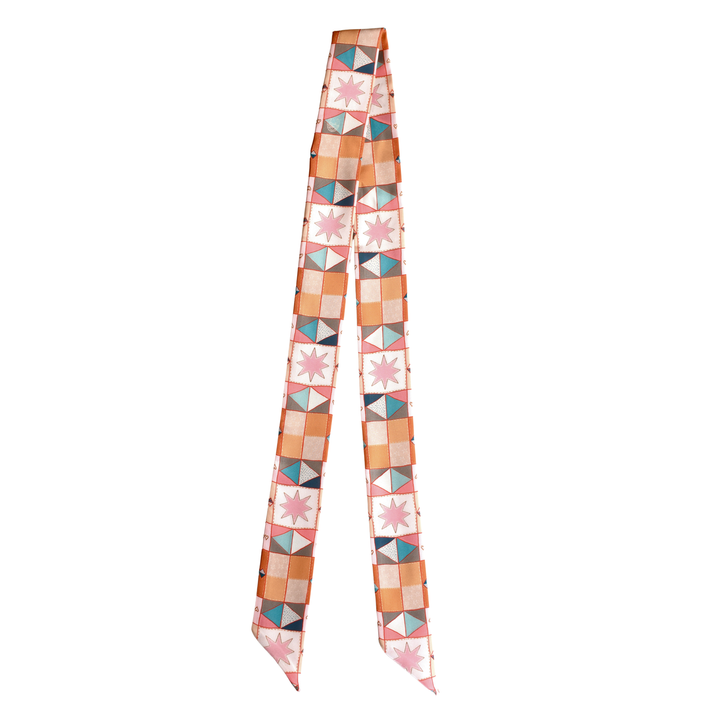 Vintage Patchwork Western Twilly Scarf: Hand Drawn Boho Cowgirl Silk Style Accessory