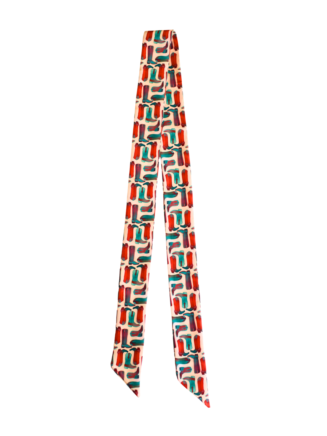 Christmas Boots twilly scarf shown full length