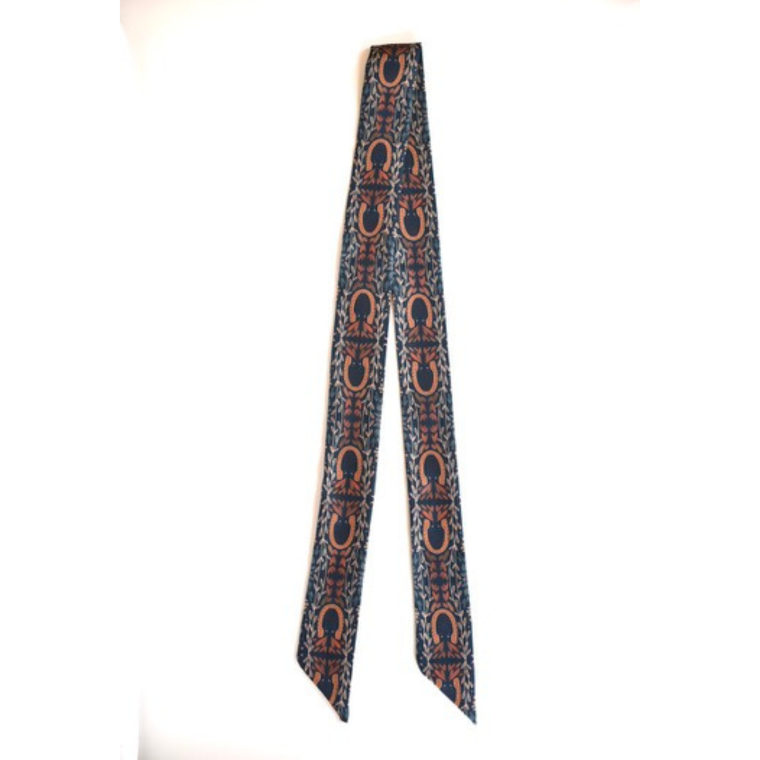Western Harvest Twilly Scarf in Deep Juniper: Floral Western Satin Chiffon Green Scarf
