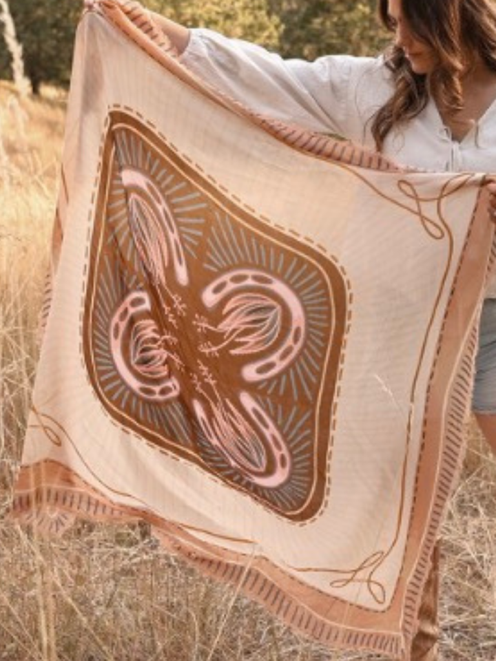 "Western Dreams" XL Fringe Modal Bandana in Dusty Rose Soft Oversized Wrap