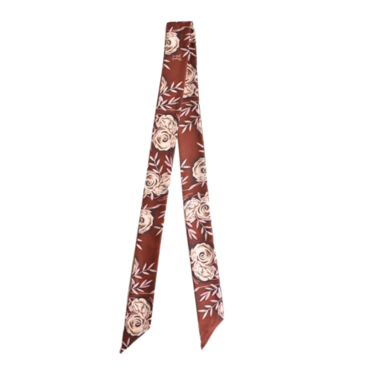 Rustic Wild Roses Twilly Scarf in Oxblood: Western Floral Cowgirl Satin Chiffon Scarf