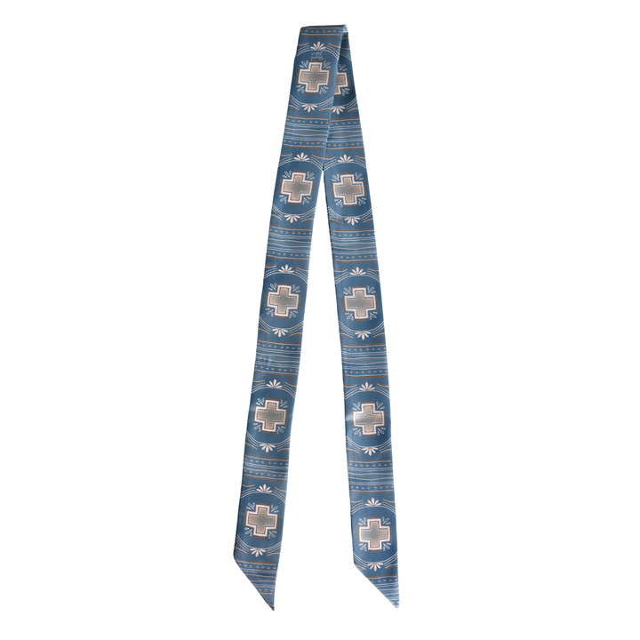 Blue Cross Geometric Western Twilly Scarf: Boho Cowgirl Silk Style Scarf