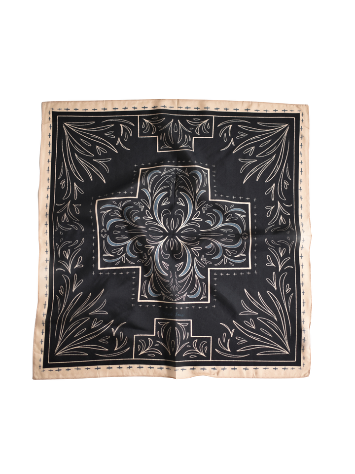 Midnight Vintage Cross Wild Rag Western Silk Scarf