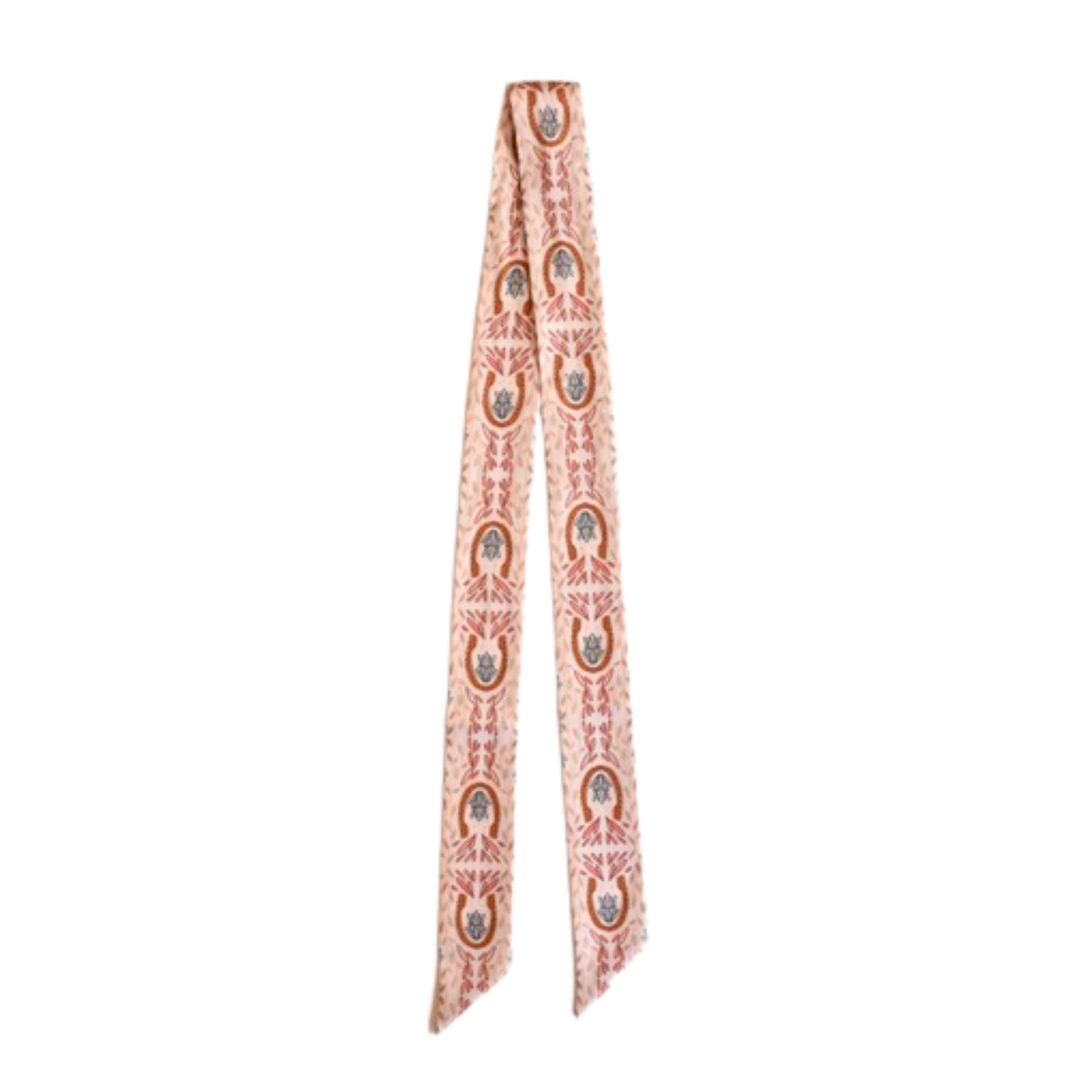 Western Harvest Twilly Scarf in Cream: Floral Cowgirl Satin Chiffon Silk Style Scarf