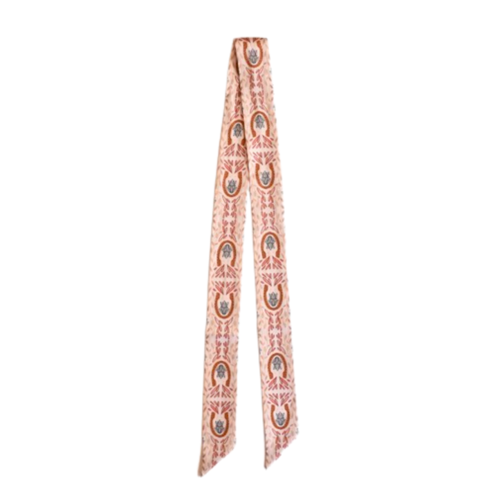 Western Harvest Twilly Scarf in Cream: Floral Cowgirl Satin Chiffon Silk Style Scarf
