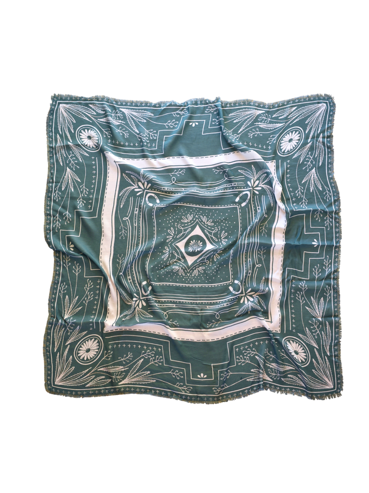"Go West" XL Fringe Modal Bandana in Desert Sage Western Soft Oversized Wrap