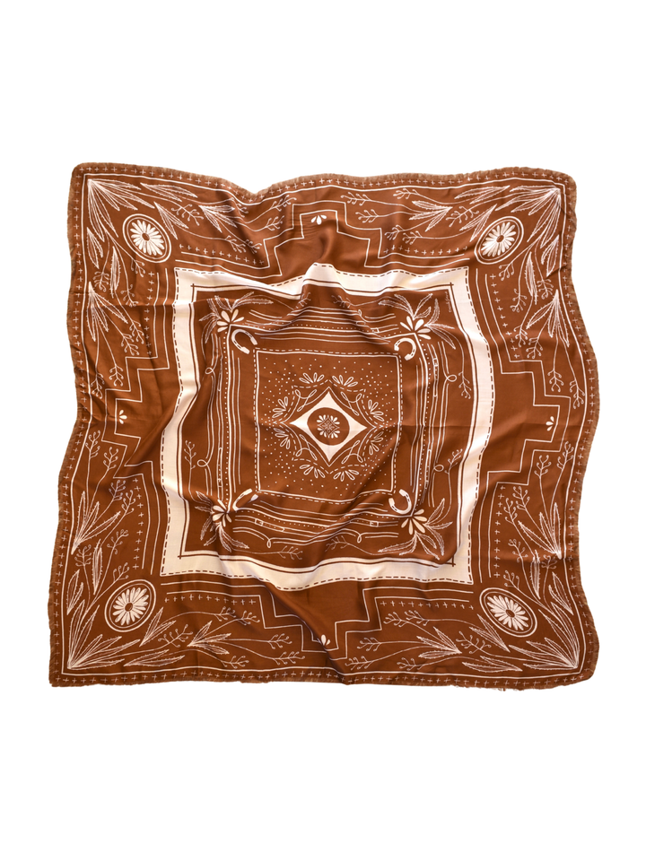 "Go West" XL Fringe Modal Bandana in Vintage Rust Western Soft Oversized Wrap