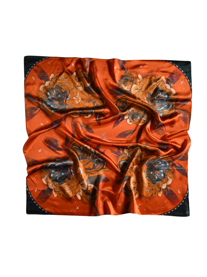 Frontier Blooms: 35x35 Western Mulberry Silk Wild Rag