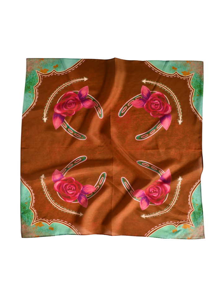 Rodeo Rose in Copper Wild Rag Western Silk Scarf