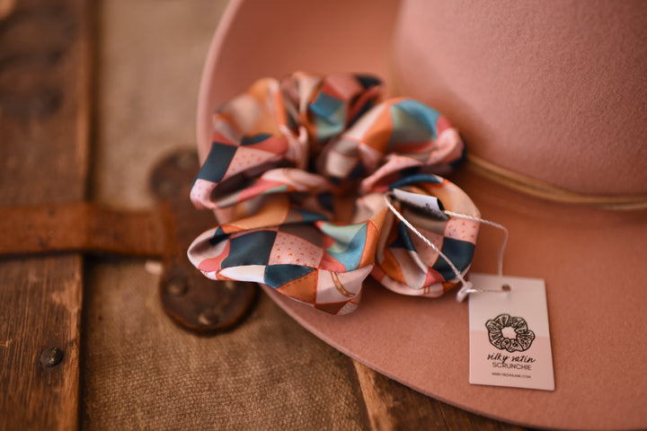 Vintage Patchwork Scrunchie Cowgirl Hair Accessory