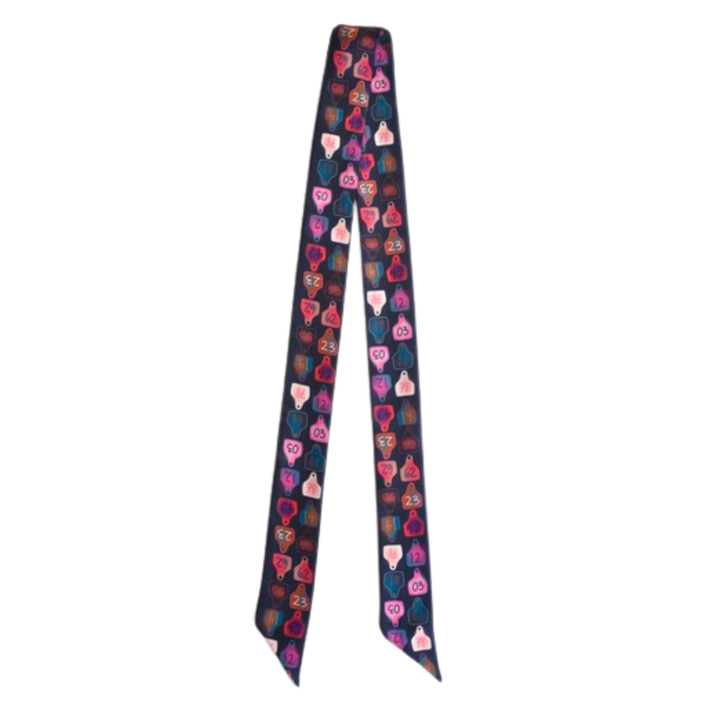 Cattle Tags Twilly Scarf in Retro Pink: Western Ranch Cowgirl Silky Scarf