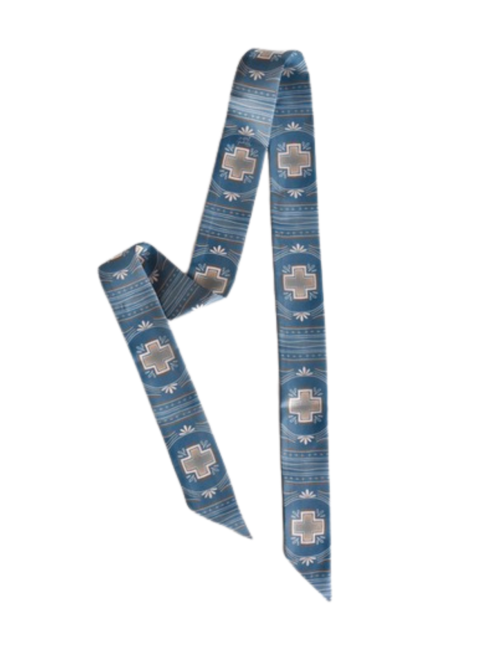 Blue Cross Geometric Western Twilly Scarf: Boho Cowgirl Silk Style Scarf
