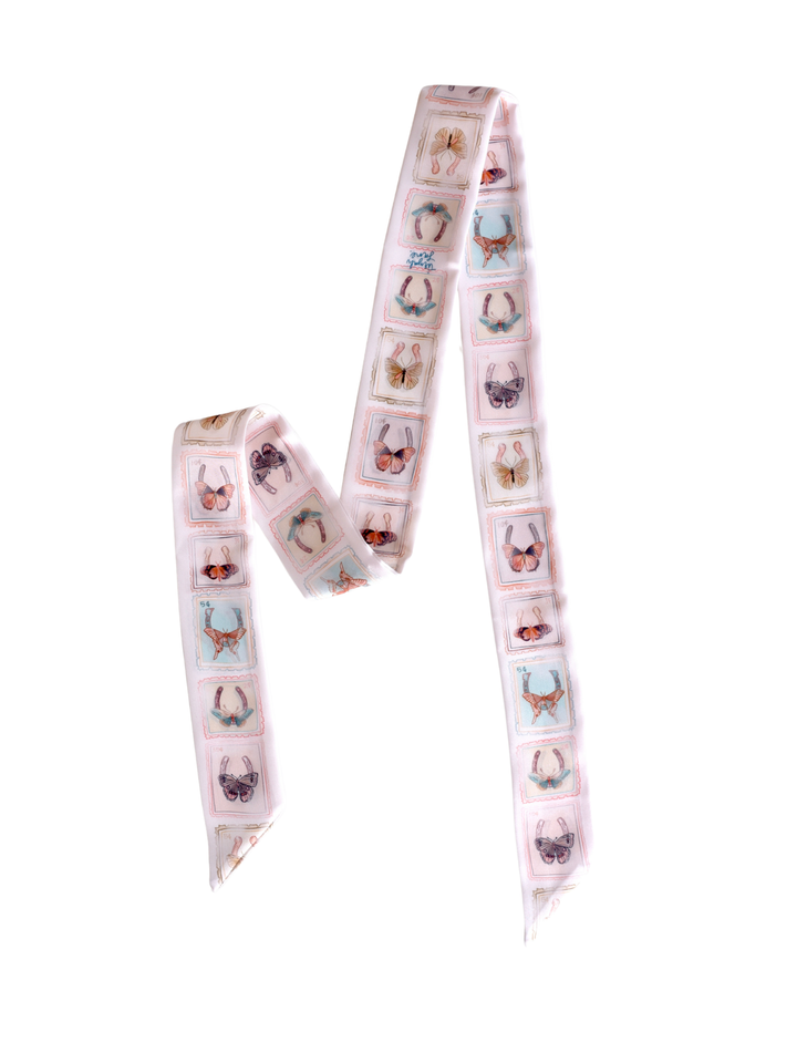 Postal Field Study Twilly Scarf in Almond: Vintage Western Botanical Satin Chiffon Scarf