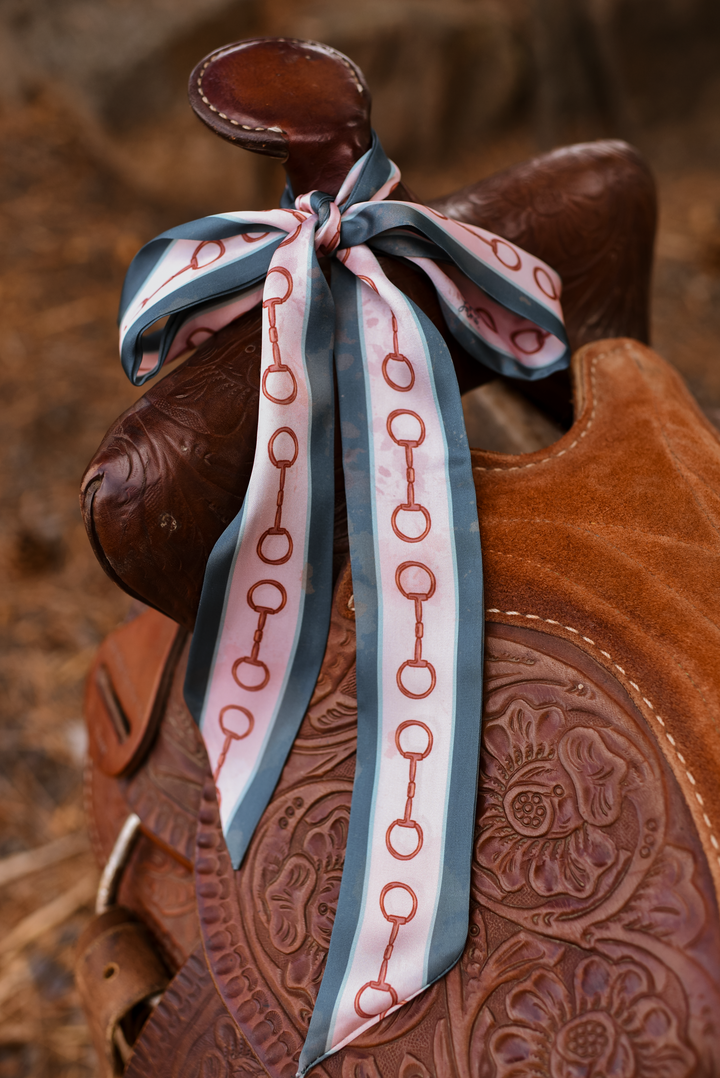 Snaffle Bit Twilly Scarf in Teal: Equestrian Western Cowgirl Silky Scarf