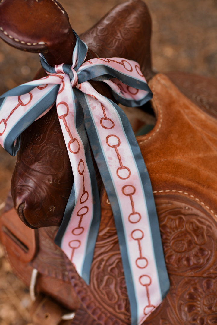 Snaffle Bit Twilly Scarf in Teal: Equestrian Western Cowgirl Silky Scarf
