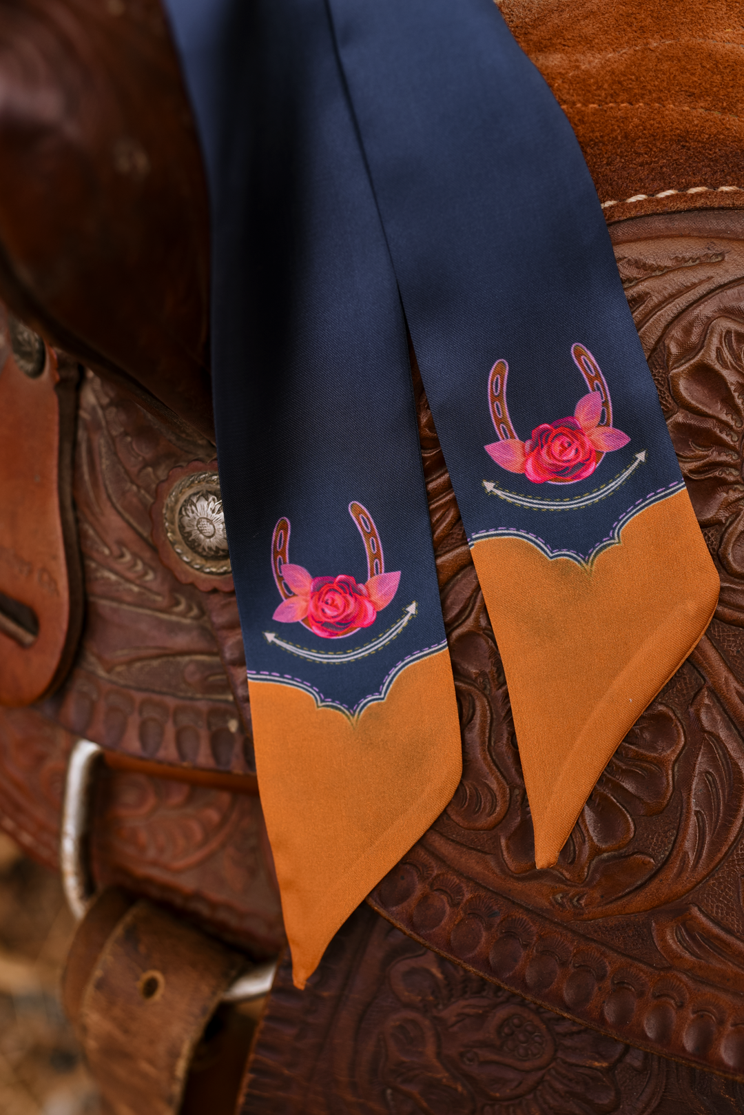 Rodeo Rose Twilly Scarf in Mustnight Blue: Floral Western Cowgirl Silky Scarf