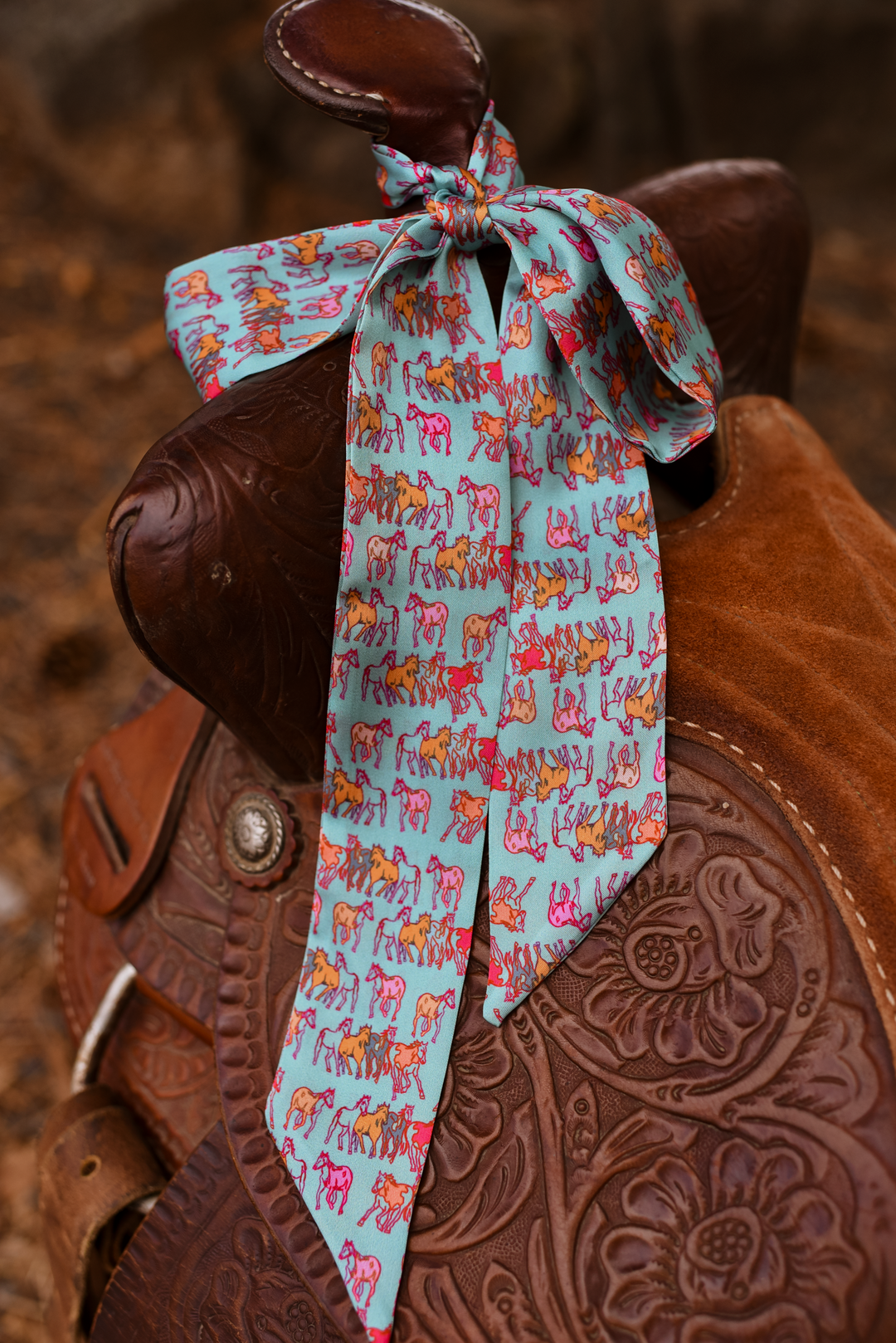 Mustangs Meadows Twilly Scarf in Turquoise: Western Horse Cowgirl Silky Scarf