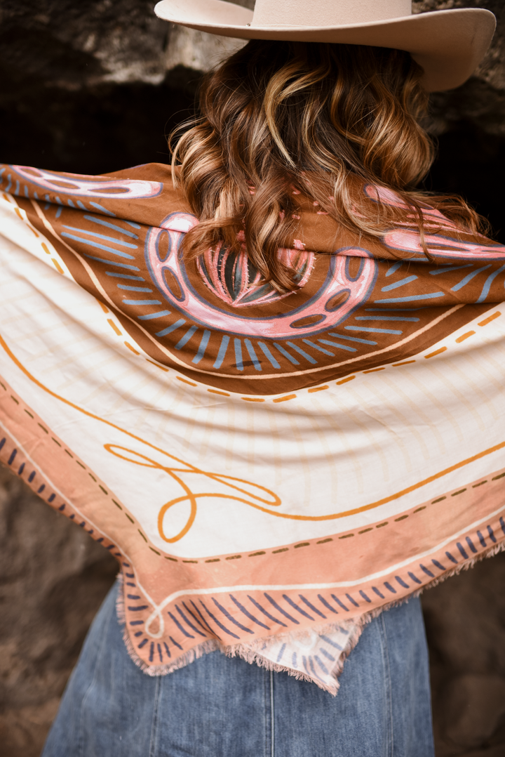 "Western Dreams" XL Fringe Modal Bandana in Dusty Rose Soft Oversized Wrap