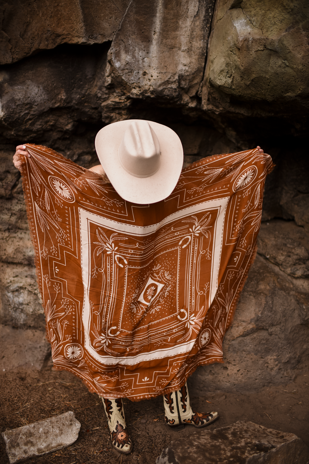 "Go West" XL Fringe Modal Bandana in Vintage Rust Western Soft Oversized Wrap