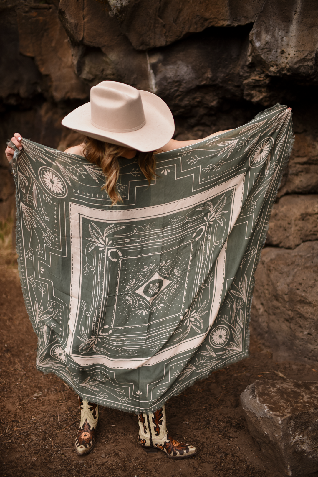 "Go West" XL Fringe Modal Bandana in Desert Sage Western Soft Oversized Wrap