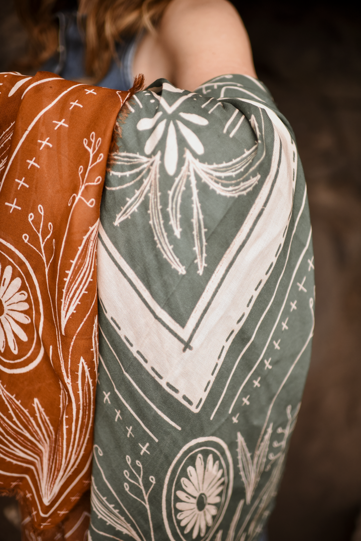 "Go West" XL Fringe Modal Bandana in Desert Sage Western Soft Oversized Wrap