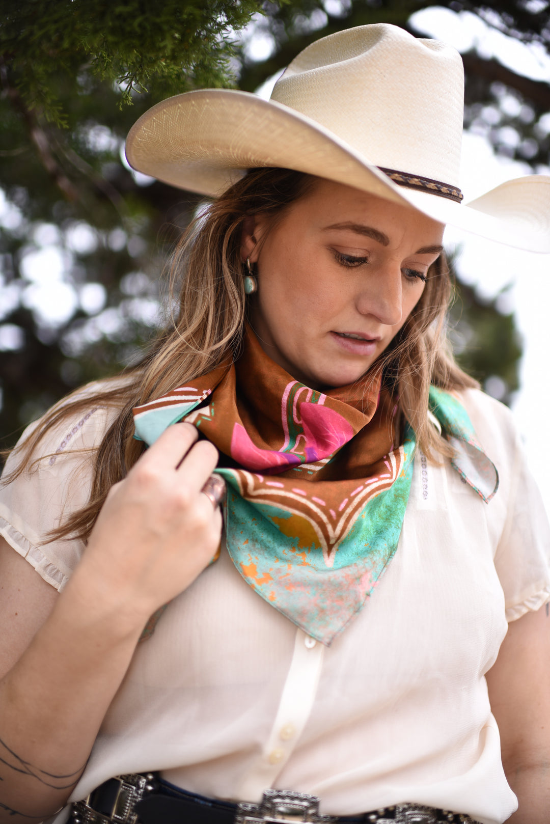Rodeo Rose in Copper Wild Rag Western Silk Scarf
