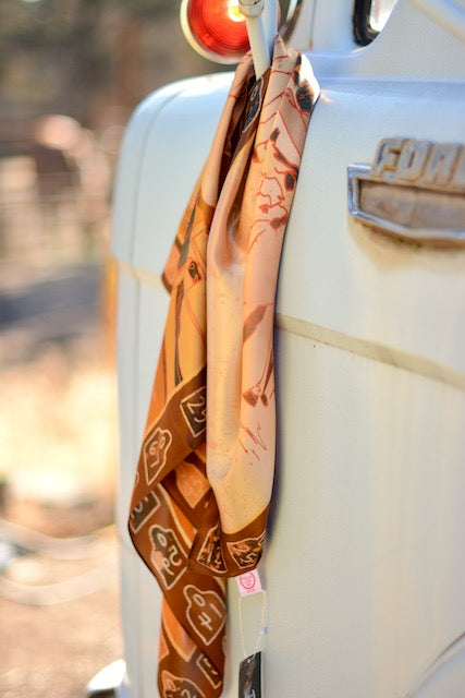 Round Up Large 100% Mulberry Silk 35x35: Floral Cattle Cowgirl Western Wild Rag