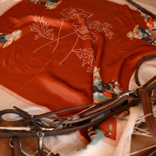 Poppy Cowgirl Large 100% Mulberry Silk 35x35: Wild Rag Western Red Scarf