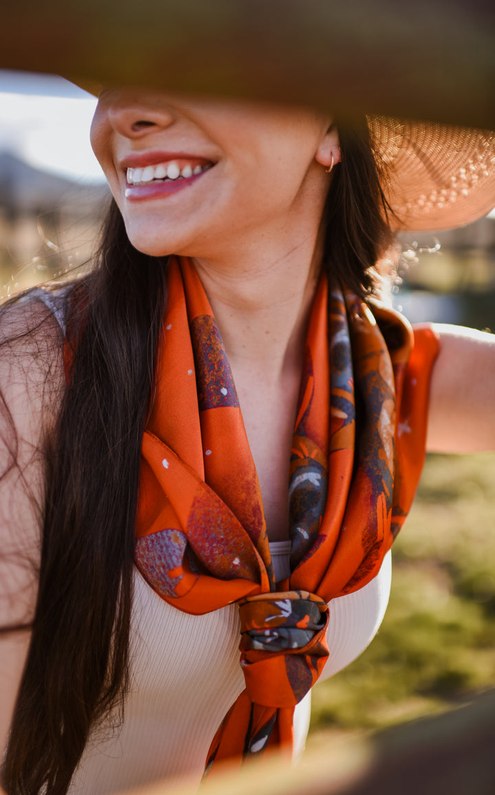 Frontier Blooms: 35x35 Western Mulberry Silk Wild Rag
