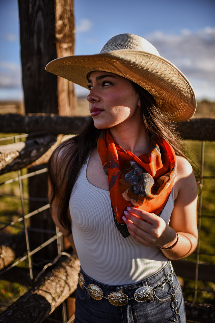 Frontier Blooms Wild Rag Western Silk Scarf