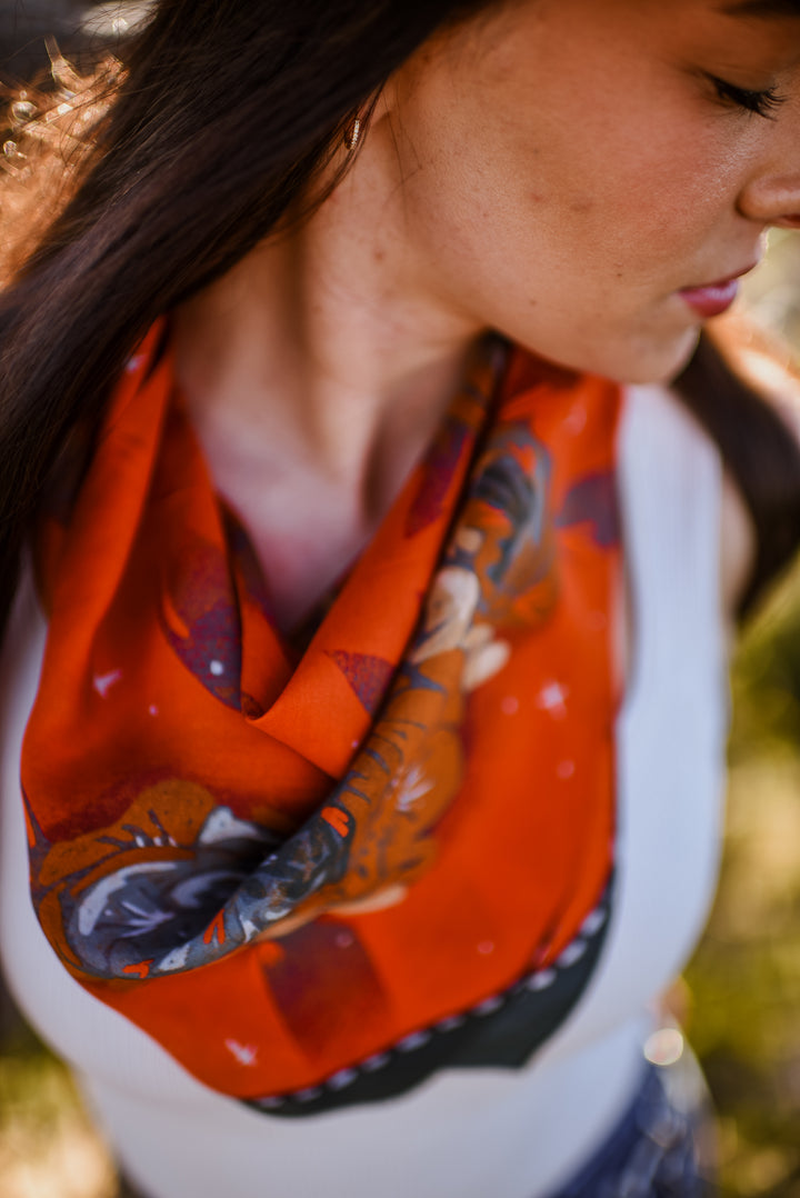 Frontier Blooms Wild Rag Western Silk Scarf