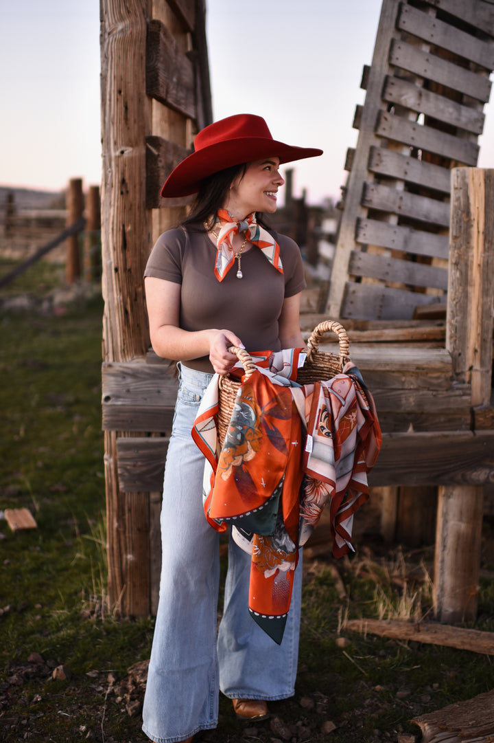 Frontier Blooms Wild Rag Western Silk Scarf
