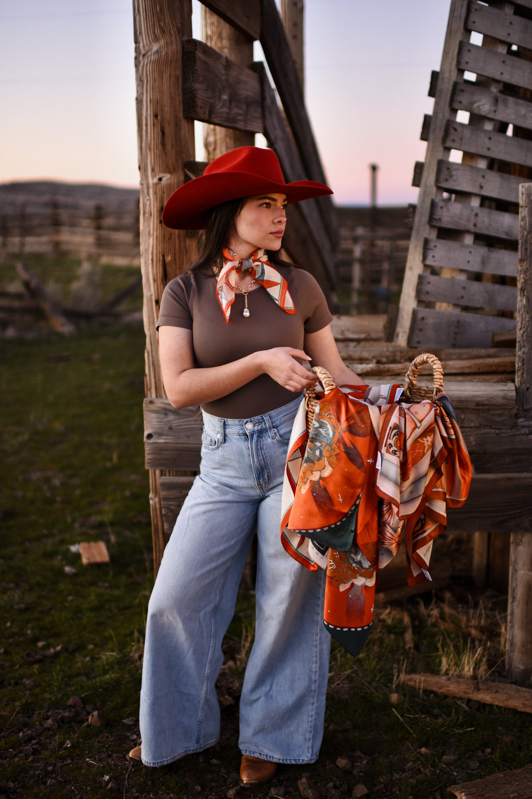 Gingham Mustang Wild Rag Western Silk Scarf