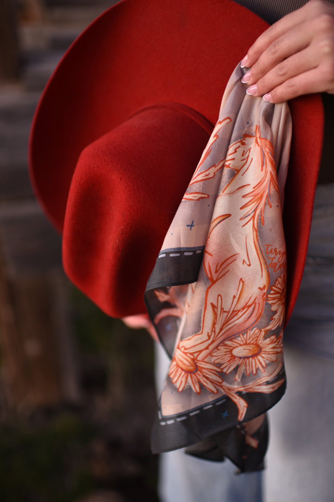 Gingham Mustang Wild Rag Western Silk Scarf