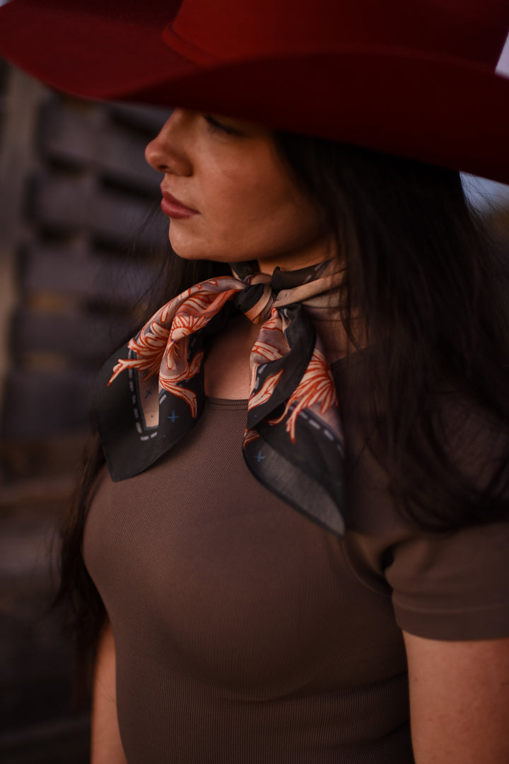 Gingham Mustang Wild Rag Western Silk Scarf