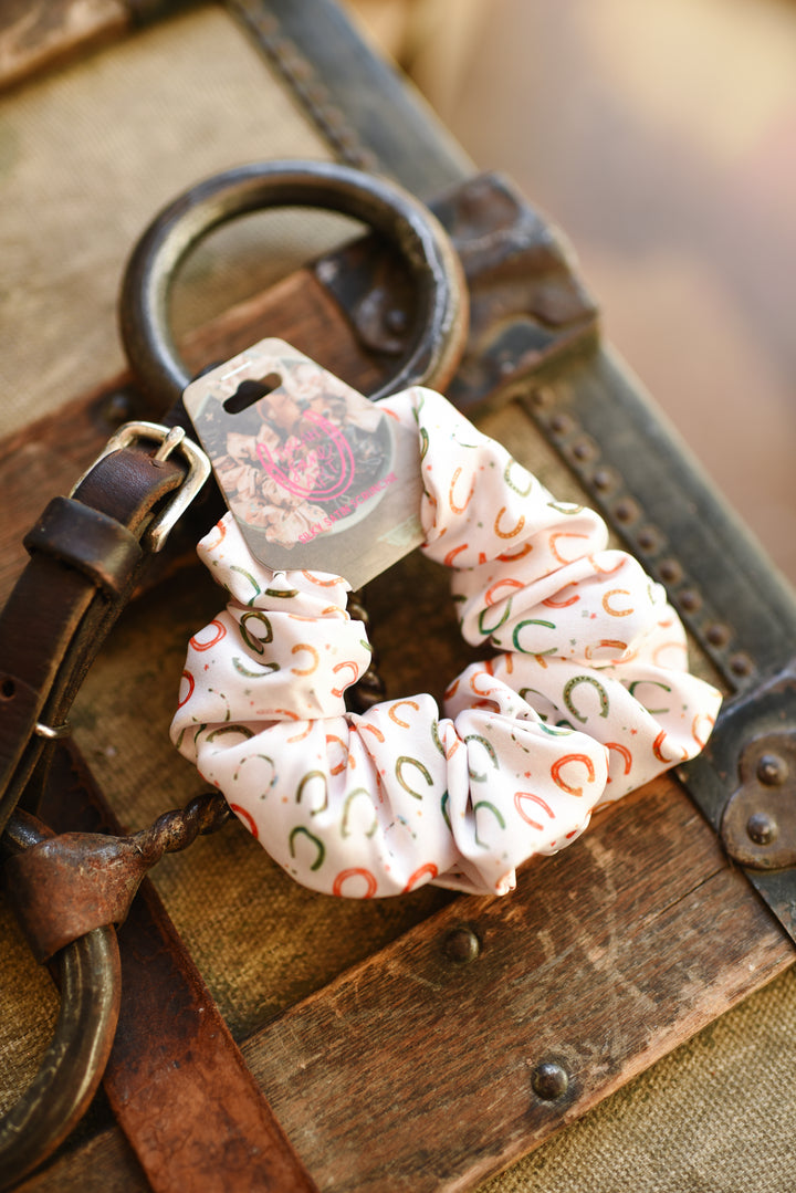 Lucky Cowgirl Colorful Horseshoes Scrunchie Cowgirl Hair Accessory