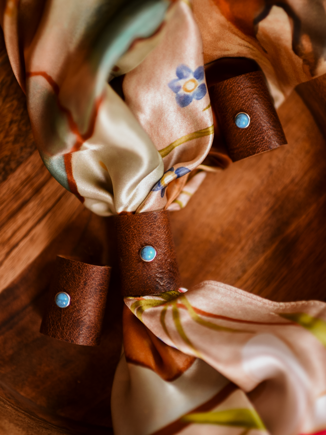 Genuine Leather Scarf Slide with Turquoise Accent