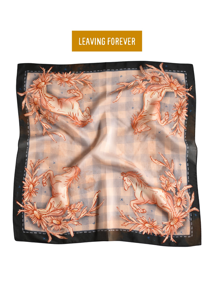 Gingham Mustang Wild Rag Western Silk Scarf